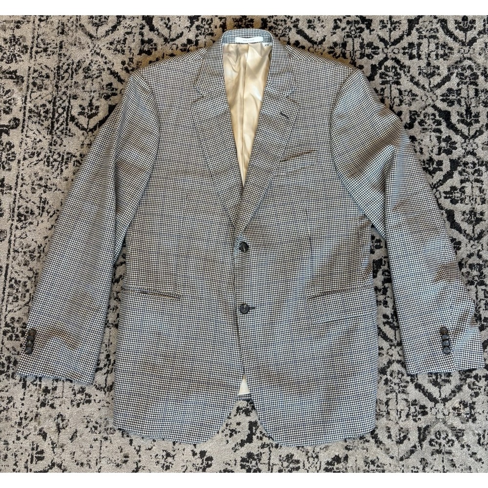 Current John W Nordstrom hounds tooth check sky blue window pane sport coat 44 R